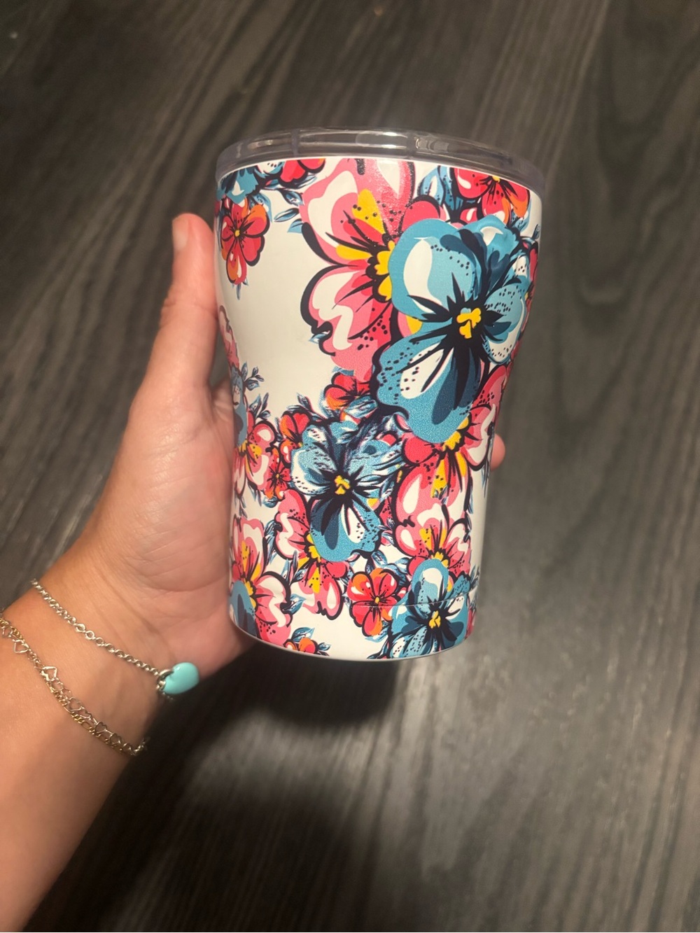 Floral Insulated Tumbler - White with Blue & Pink Flowers